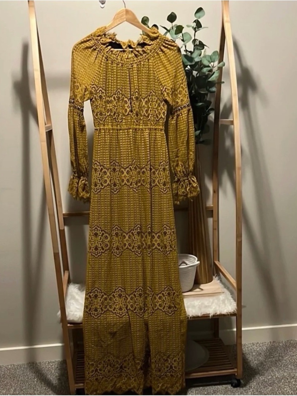 Pinko Mustard Patterned Long Sleeve Maxi Dress
